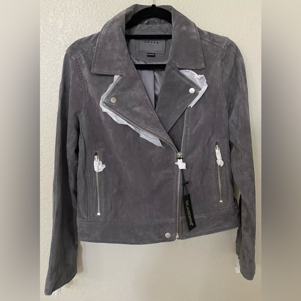 NWT BLANKNYC Suede Moto Jacket in Silver Screen Sz M - Picture 5 of 9